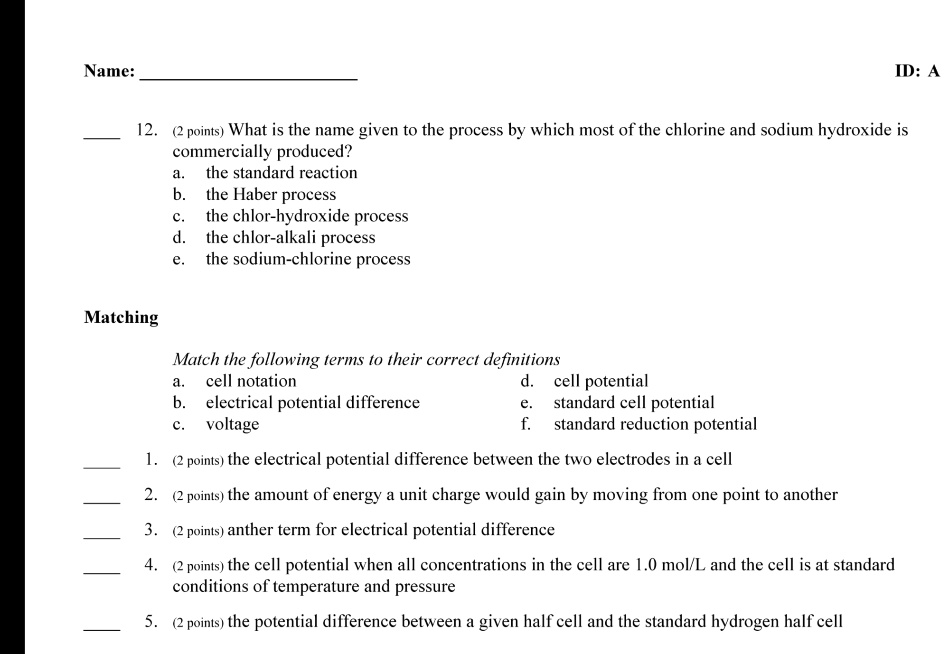 SOLVED Name ID 12 (2 points) What is the name given to the process