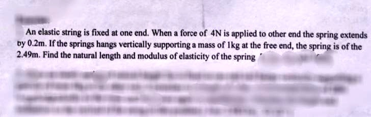 SOLVED: An elastic string is fixed at one end. When a force of N is ...