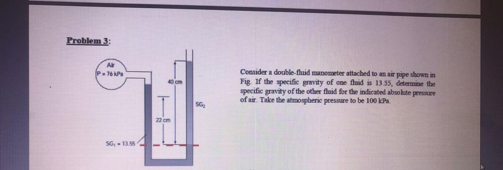 SOLVED Problem 3 Consider a doublefluid manometer attached to an air