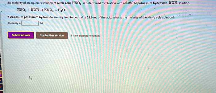 Solved Texts The Molarity Of An Aqueous Solution Of Nitric Acid Hno3 Is Determined By 8201