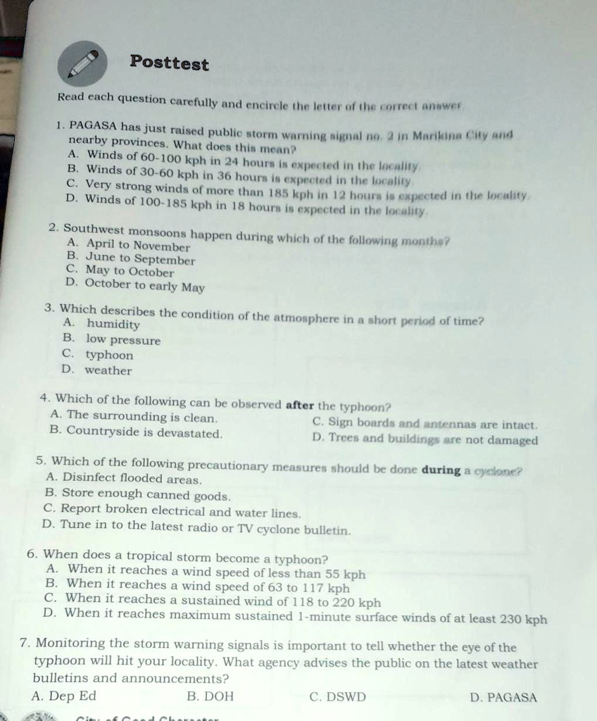 Solved Patulong Po Dito Ty Po Posttest Read Each Question Carefully Mid Enchrele A Icuohuu Mt Miind Pagasa Has Just Raised Public Nearby Atorin Wuthing Hikuni M In Mnilin Y 0u Provinces Solved Patulong Po Dito Ty Po Posttest Read Each Question Carefully Mid Enchrele A Icuohuu Mt Miind Pagasa Has Just Raised Public Nearby Atorin Wuthing Hikuni M In Mnilin Y 0u Provinces