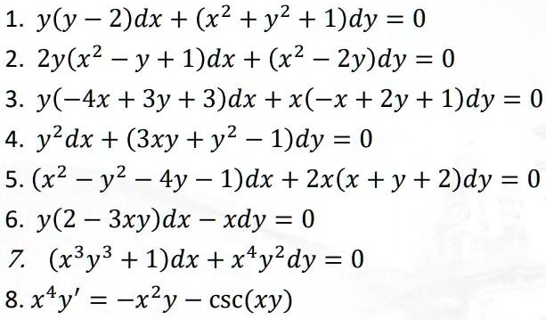 Solved 1 Yly 2 Dx X2 Y2 L Dy 0 2 2y X2 Y 1 Dx X2 5 2y Dy 0 3 Y 4x 3y 3 Dx X X