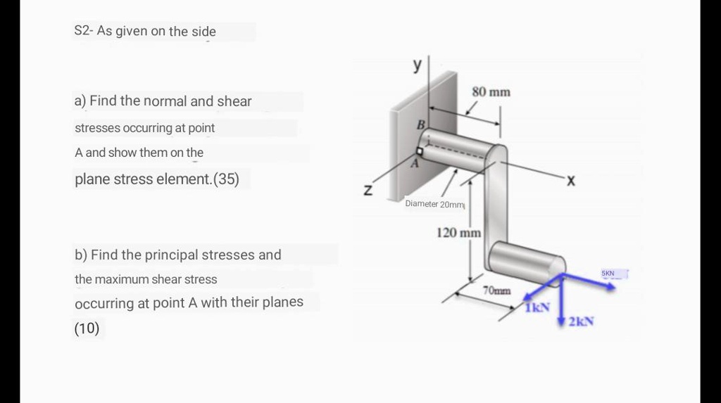 S2- As given on the side a) Find the normal and shear stresses ...