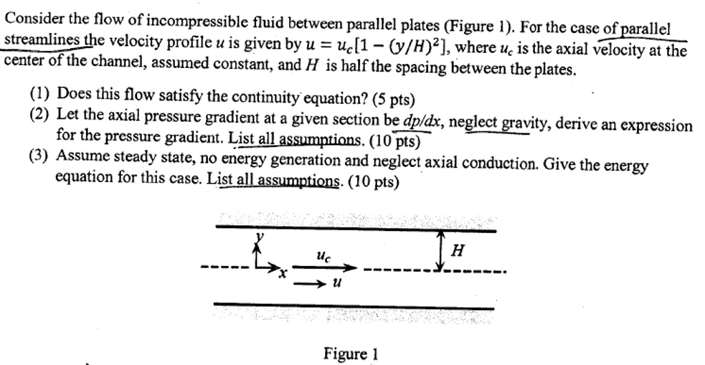 Consider the flow of incompressible fluid between parallel plates ...