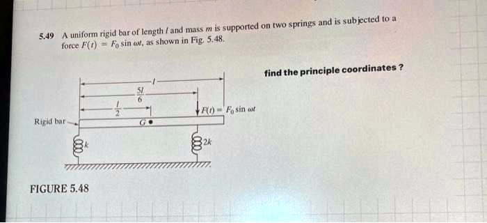 5.49 A uniform rigid bar of length l and mass m is supported on two ...