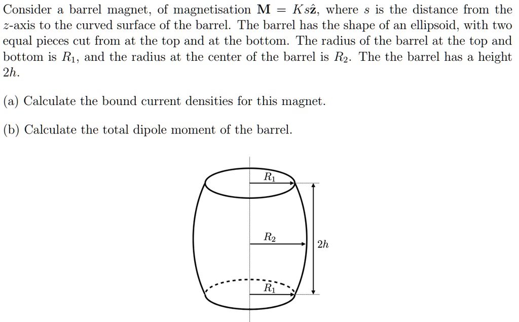 SOLVED: Consider a barrel magnet, of magnetisation M = Ksz, where s is ...