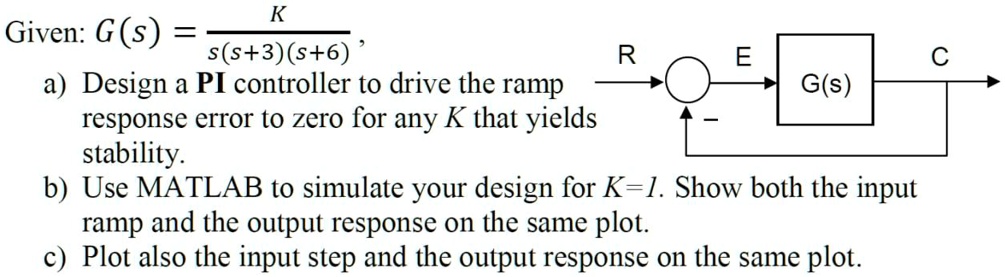 SOLVED: Given: G(s) = s(s+3)(s+6) a) Design a PI controller to drive ...