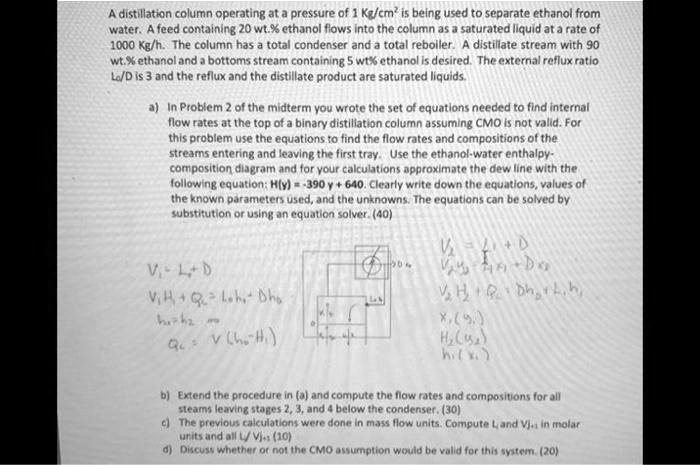 SOLVED: A distillation column operating at a pressure of 1 kg/cm² is ...