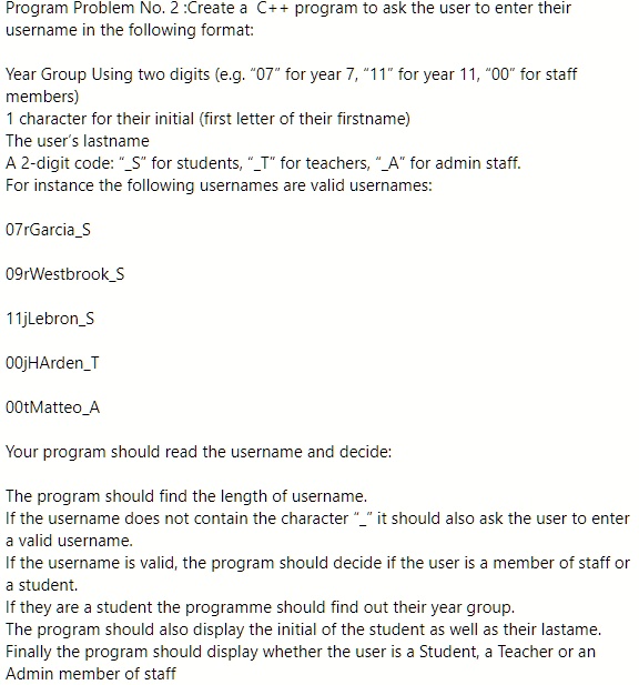 SOLVED: Program Problem No.2: Create a C++ program to ask the user to ...