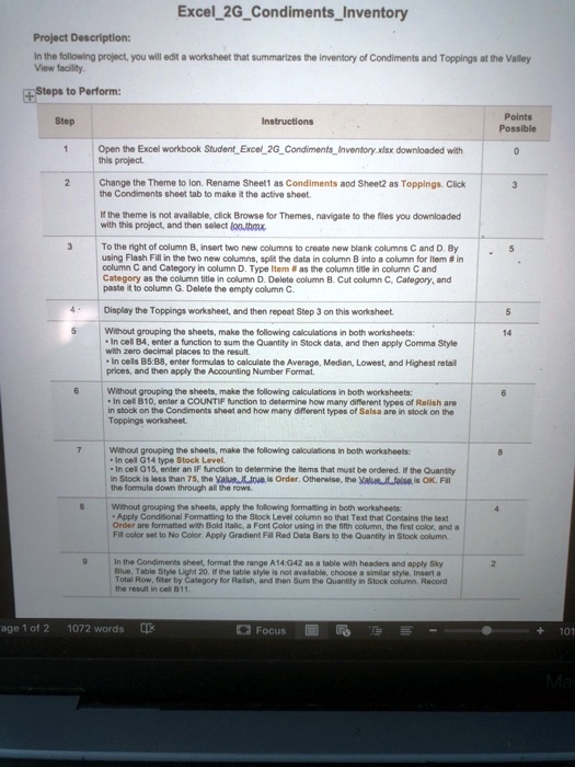 excel2gcondimentsinventory project description in the following project ...