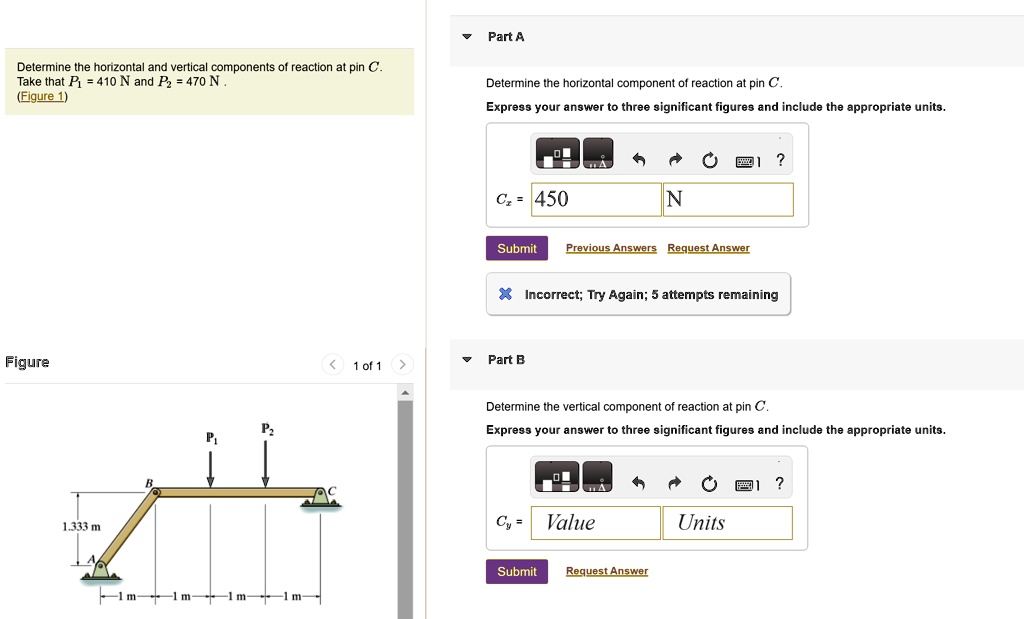 determine the horizontal and vertical components of reaction at pin c ...