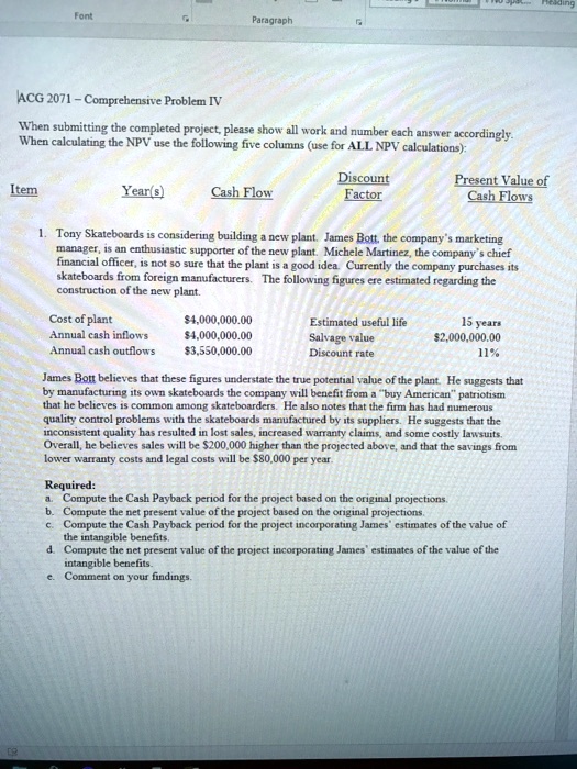 SOLVED: ACG 2071 - Comprehensive Problem IV When Submitting The ...