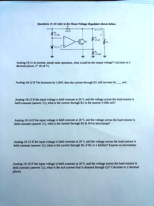 SOLVED Questions 11 16 Refer To The Shunt Voltage Regulator Shown how-to-convert-amp-to-milliampere-youtube