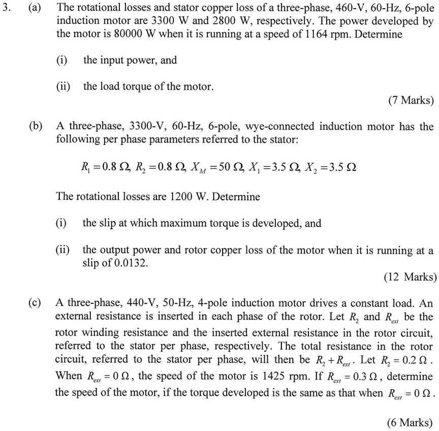 (a) The rotational losses and stator copper loss of a three-phase, 460 ...