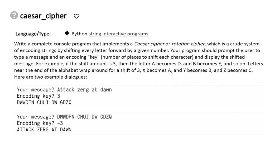 in python please caesarcipher languagetype python string ...