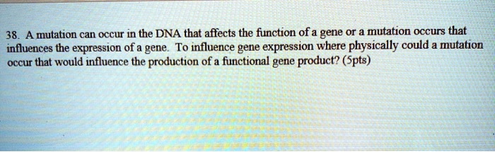 A mutation can occur in the DNA that affects the function of a gene or a mutation occurs that influences the expression of a gene. To influence gene expression where physically could a mutation occur that would influence the production of a functional gene product? (5pts)