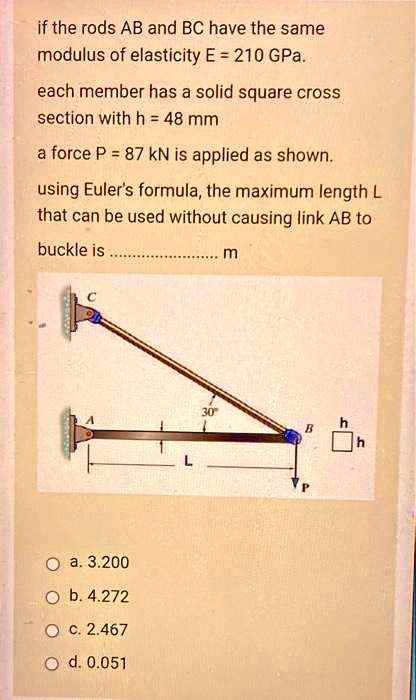 Structures Euler Rods if the rods AB and BC have the same modulus of elasticity E=210GPa each ...