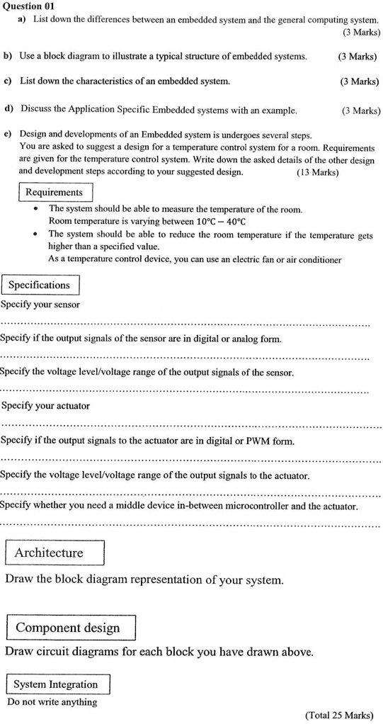 question o1 a list down the differences between an embedded system and ...