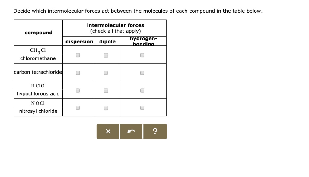 SOLVED Decide Which Intermolecular Forces Act Between The Molecules Of   4d57cde7be194825a87f3e0edf2a6f01 