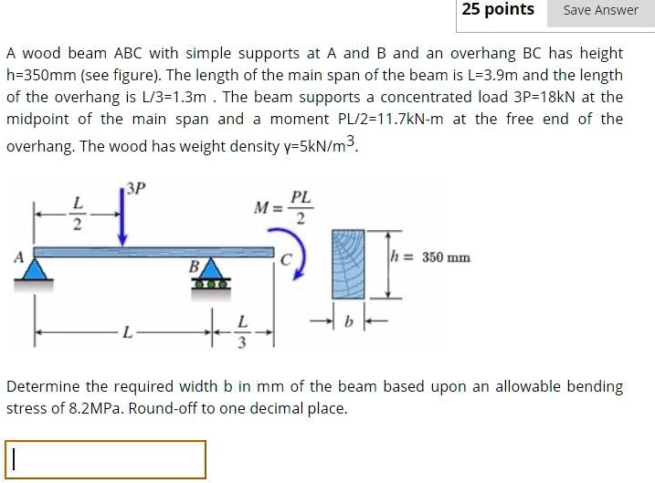 SOLVED: A Wood Beam ABC With Simple Supports At A And B And An Overhang ...