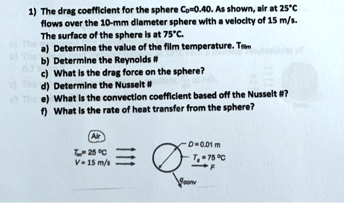 Sphere Roughness Drag 1) The drag coefficient for the sphere CD=0.40. As shown, air at 25°C ...