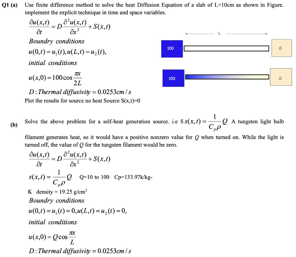 SOLVED: Q1 (a) Use finite difference method to solve the heat diffusion ...