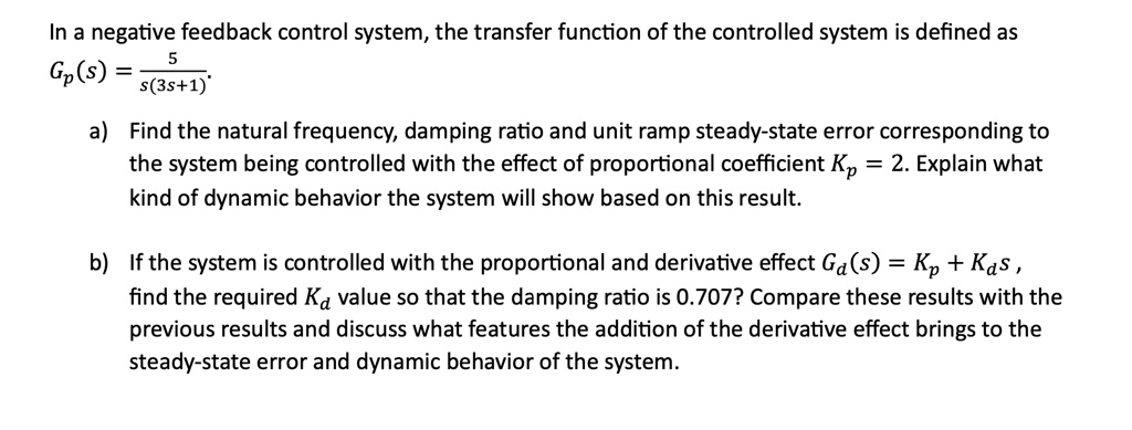 In a negative feedback control system, the transfer function of the ...