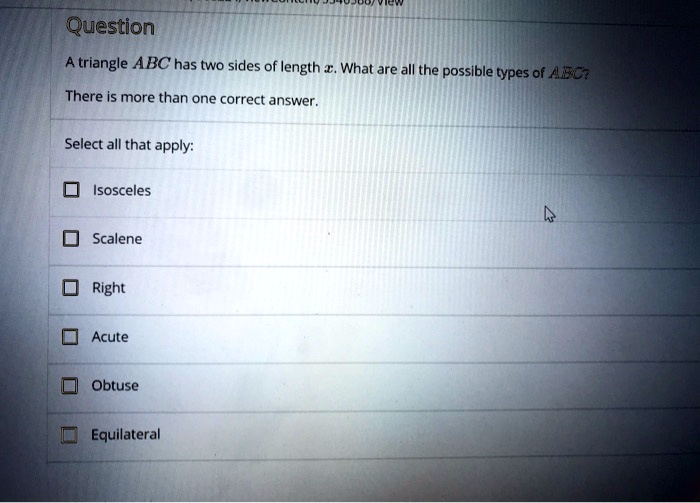 question a triangle abc has two sides of length what are all the ...