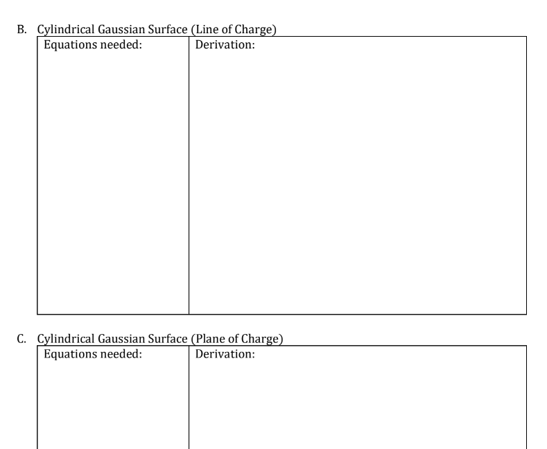 SOLVED: B. Cylindrical Gaussian Surface (Line of Charge) Equations ...