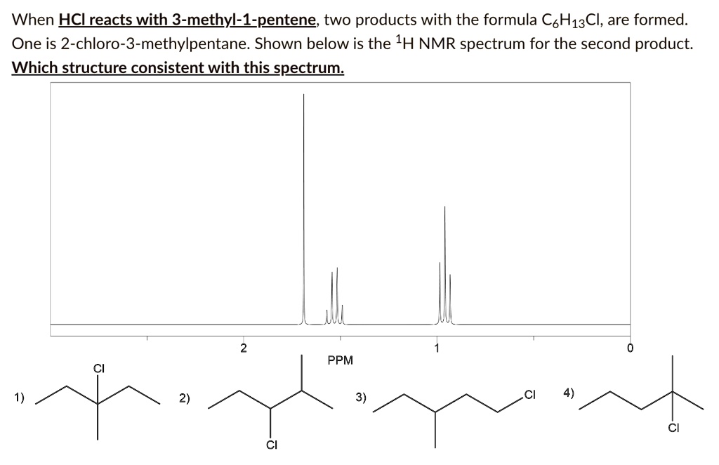 When HCl reacts with 3-methyl-1-pentene, two products with the formula ...