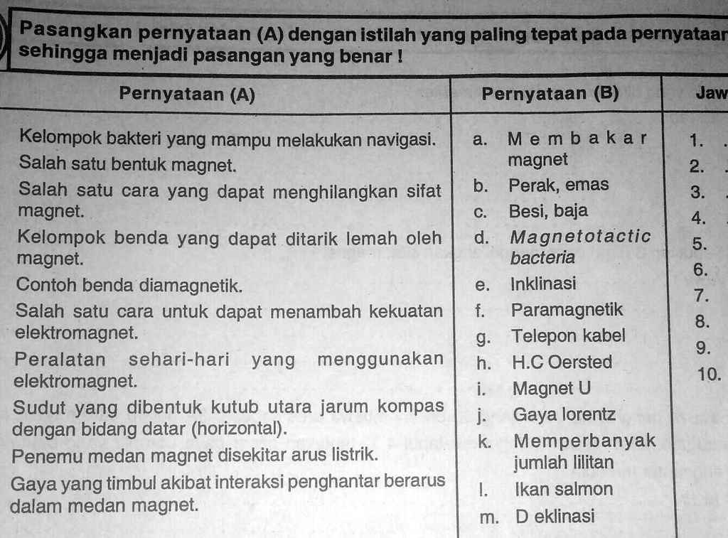 SOLVED: Tolong Bantuannya Kak Pasangkan Pernyataan (A) Dengan Istilah ...