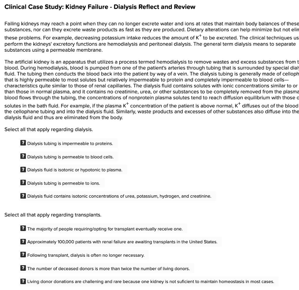 SOLVED Clinical Case Study Kidney Failure Dialysis Reflect and
