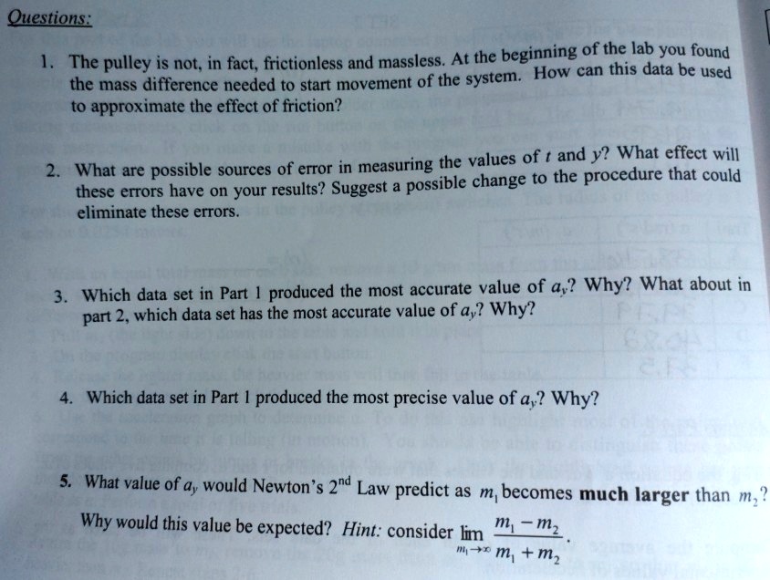 SOLVED Questions The pulley is not; in fact, frictionless and