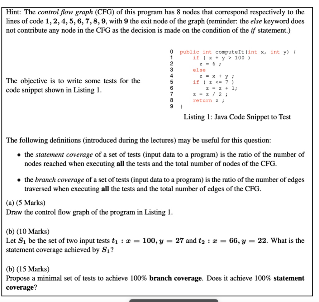 Title: Software Testing and Control Flow Graph Analysis Hint: The ...