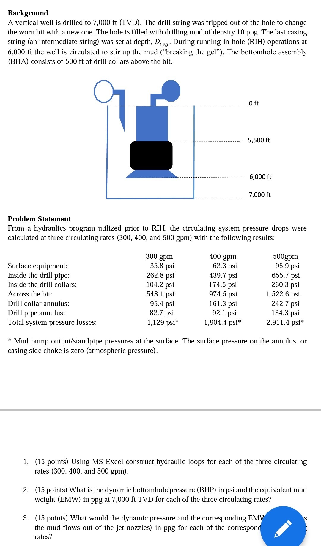 SOLVED Background A Vertical Well Is Drilled To 7 000 Ft TVD The 