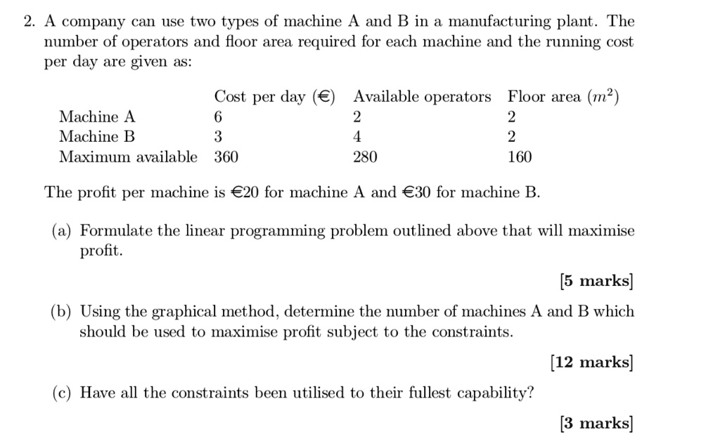 2 A Company Can Use Two Types Of Machine A And B In Manufacturing Plant ...