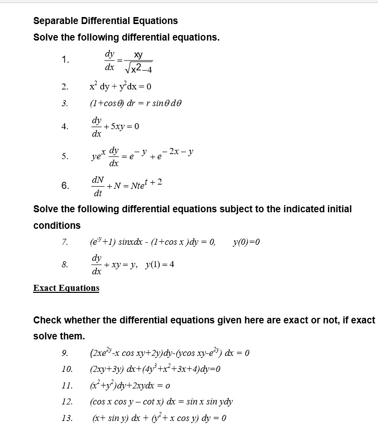 Separable Differential Equations Solve The Following D Itprospt