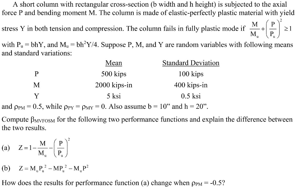 A short column with rectangular cross-section (b width and h height) is ...