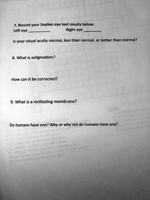 SOLVED Record your Snellen eye test results below Left eye Right eye