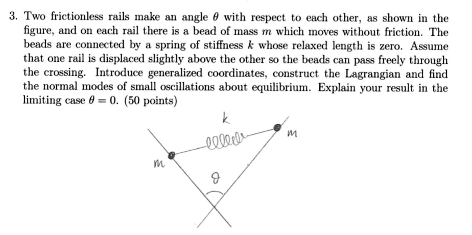 SOLVED: 3. Two frictionless rails make an angle with respect to each ...