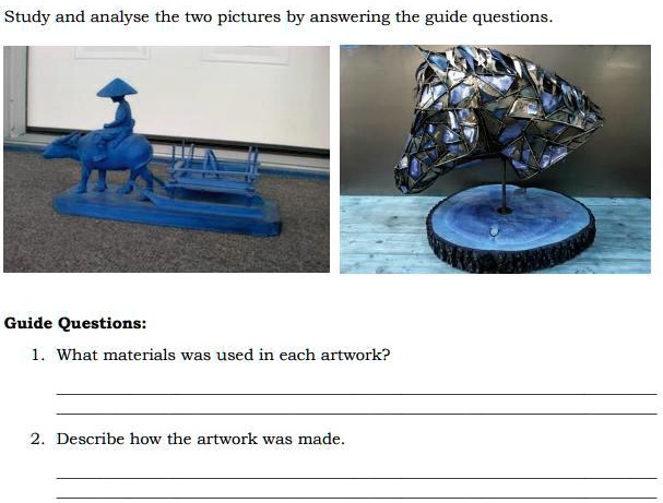 guide questions 1 what materials was used in each artwork 2