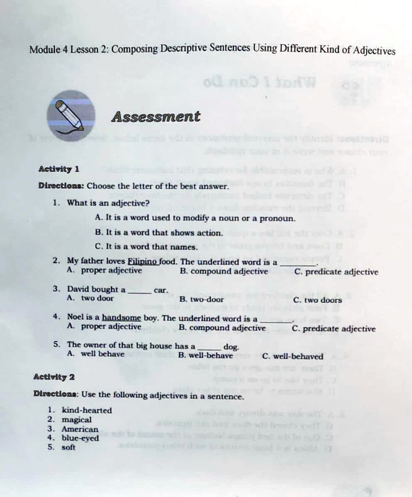 SOLVED Please help me, I don't know what to do. Module 4 Lesson 2 Composing Descriptive