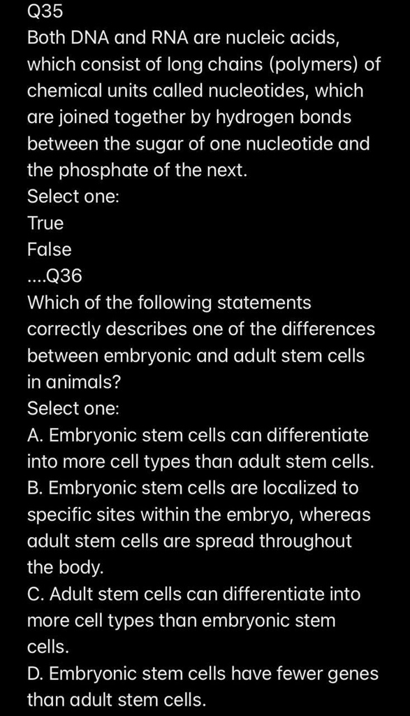 SOLVED Q35 Both DNA and RNA are nucleic acids, which consist of long