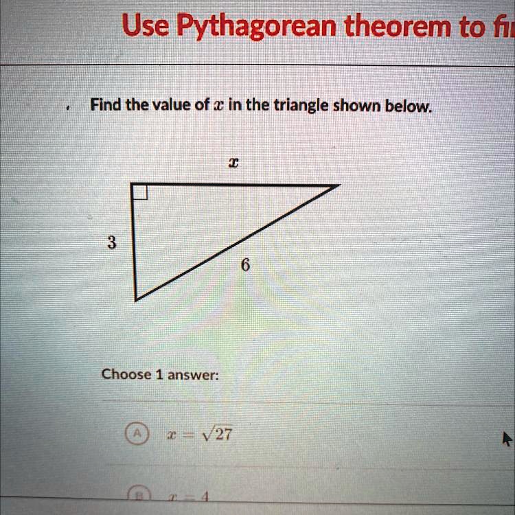 SOLVED 'find the value of x in the triangle shown below Use
