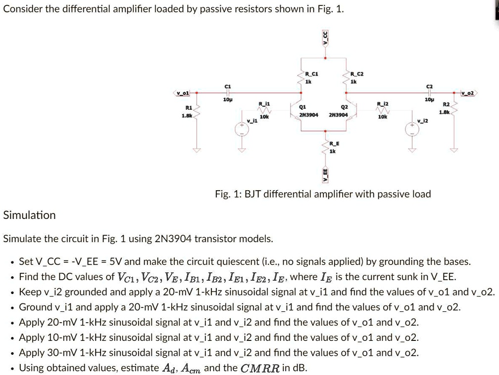 SOLVED Consider the differential amplifier loaded by passive resistors