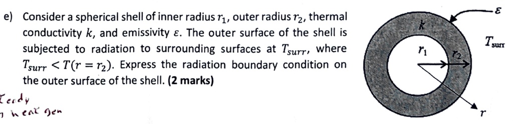 SOLVED: e) Consider a spherical shell of inner radius r1, outer radius ...