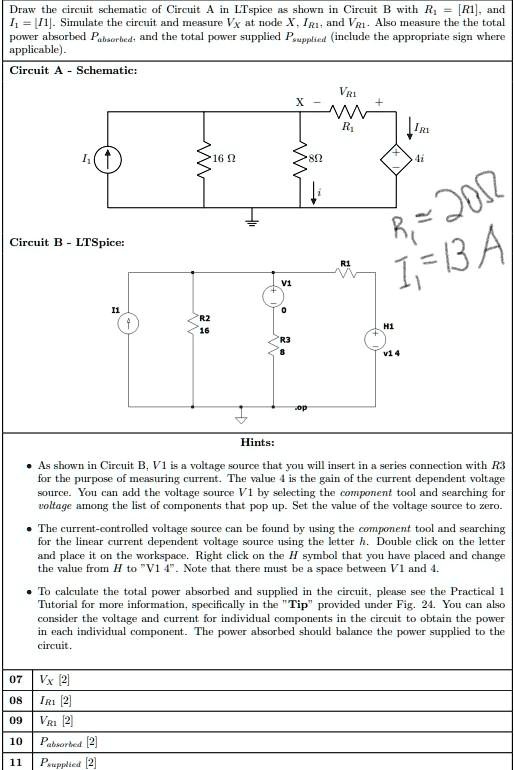 SOLVED: Draw The Circuit Schematic Of Circuit A In LTspice As Shown In ...