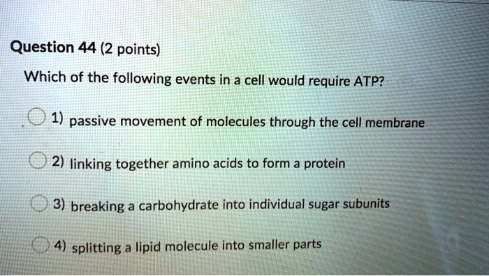 SOLVED: Question 44 (2 points) Which of the following events in a cell ...