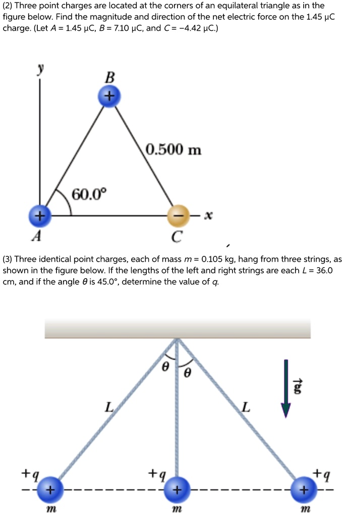 SOLVED Three point charges are located at the corners of an