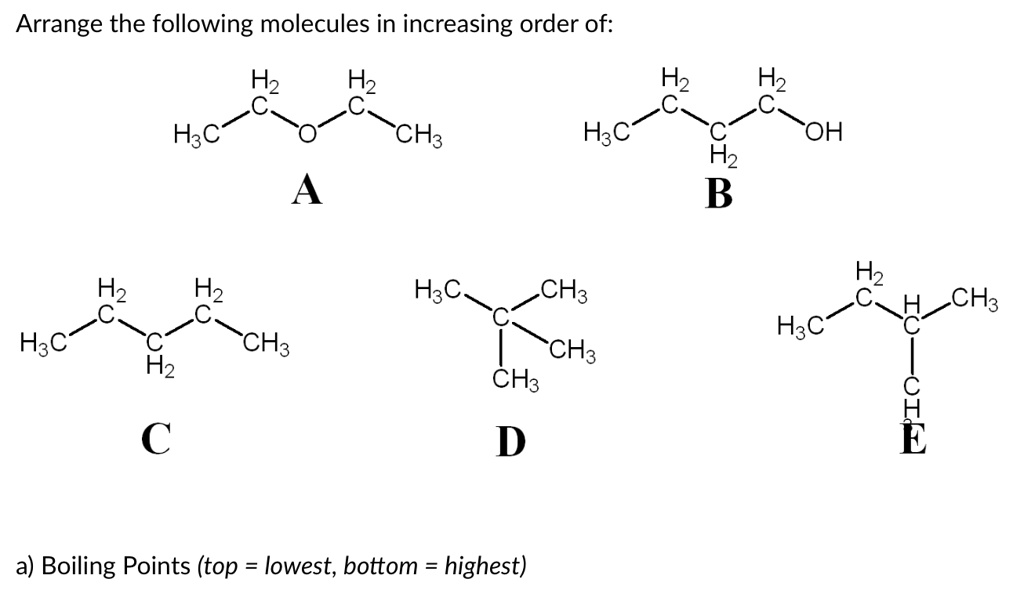 SOLVED: Arrange the following molecules in increasing order of boiling ...